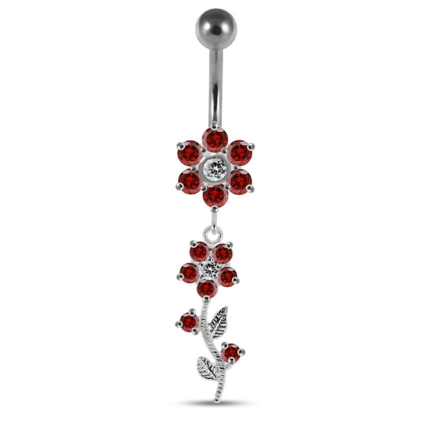 Gold Plated Pink Double Studded Flower 925 Sterling Silver Belly Button Ring Gold Plated Pink Double Studded Flower 925 Sterling Silver Belly Button Ring